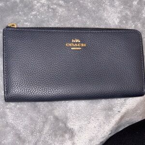 Coach navy blue Leather Zip Wallet